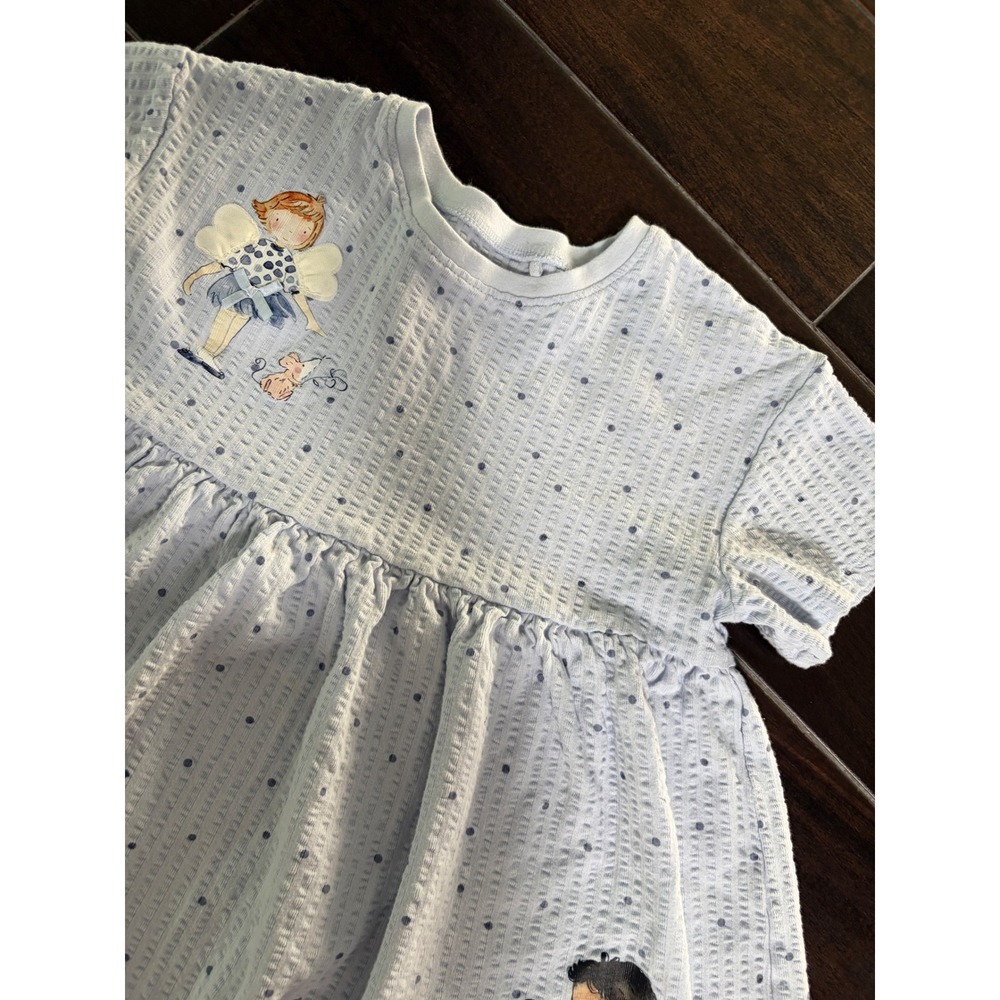 Next Girls Blue Seersucker Fairy Bunny Polka Dot Dress Size 4-5Y H90-329-416
